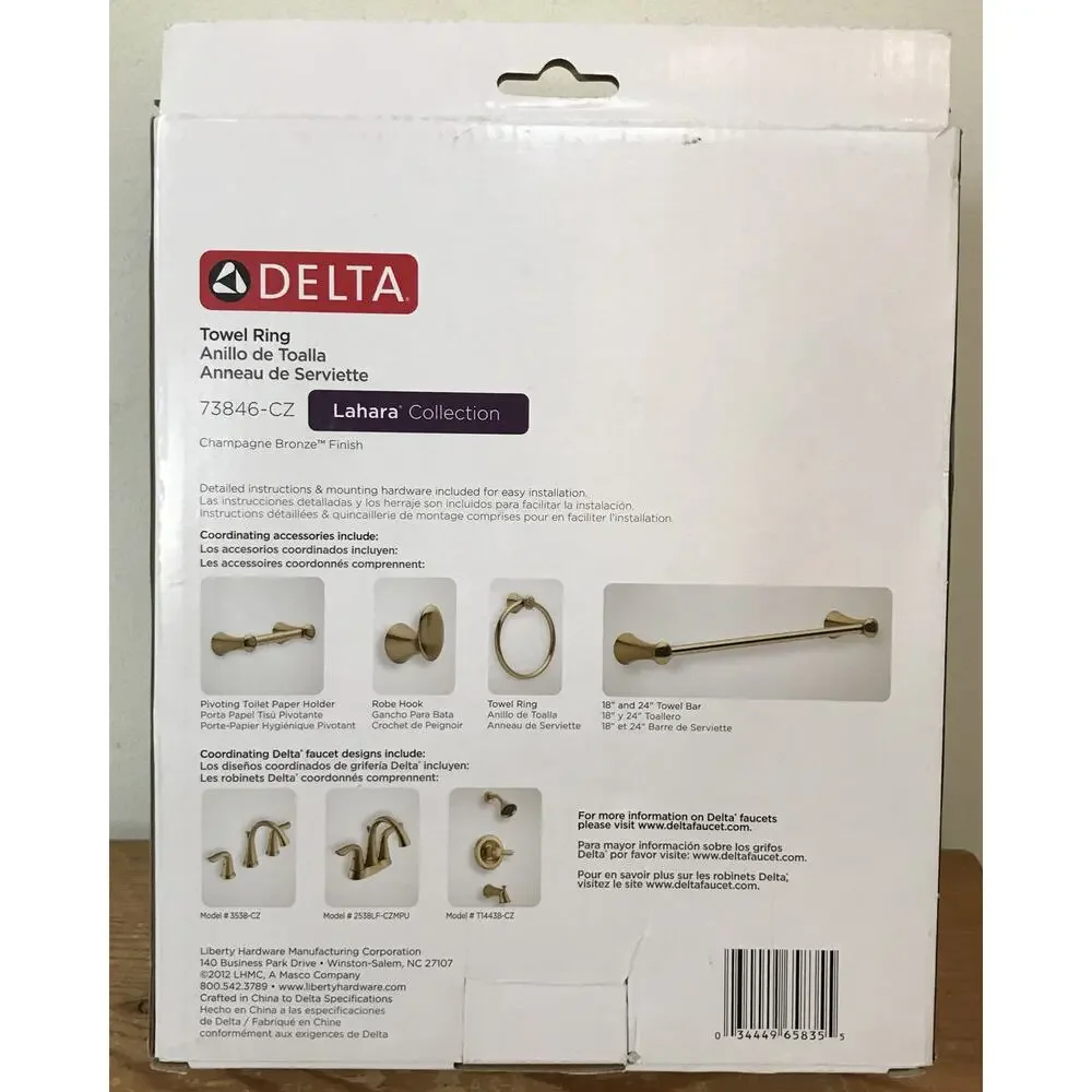 New Sealed Delta Lahara Collection Champagne Bronze Bathroom Hand Towel Ring